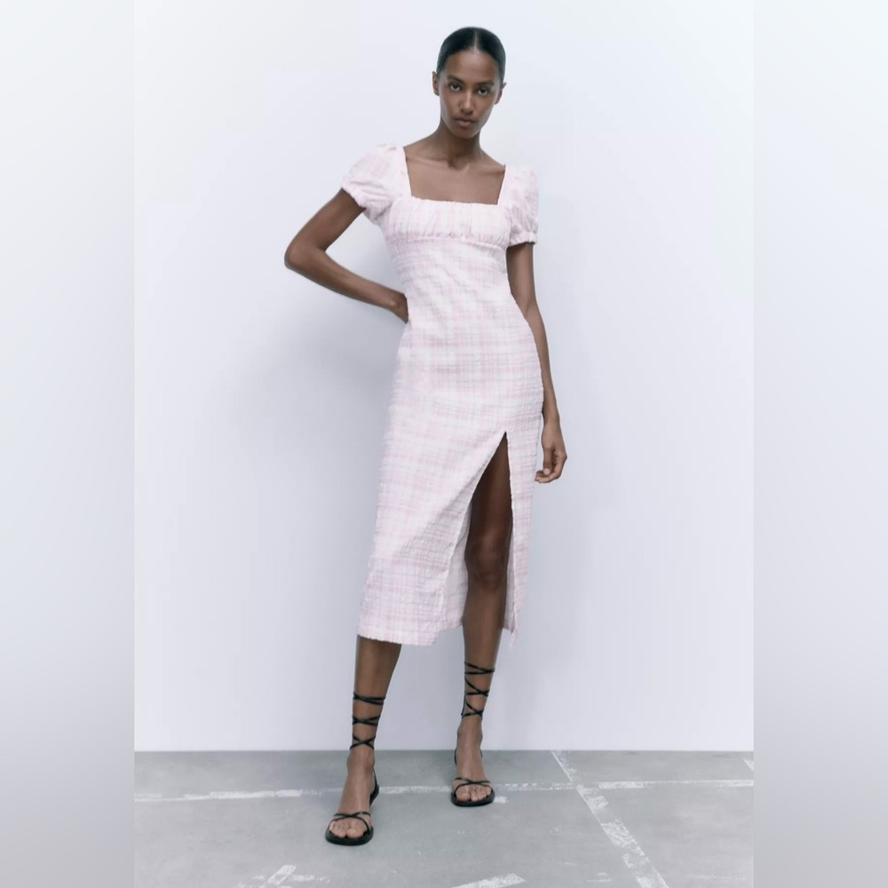 Zara Pink and White Midi Dress